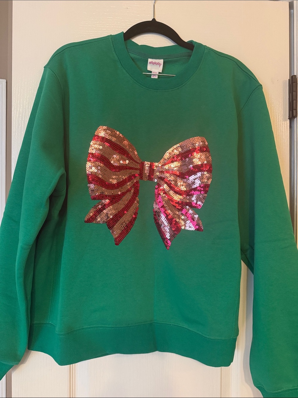 Icecream Green Sweatshirt with Red/Pink Sequin Bow